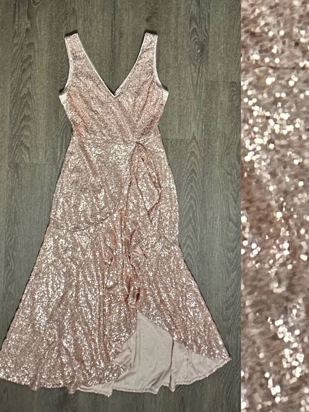 Grace Karin Rose Gold Sequin Sparkle Ruffle Dress Size Small NWT prom cocktail
